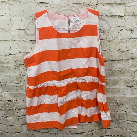 Crown & Ivy Orange White Striped Cotton Sleeveless Peplum Top - Picture 1 of 6
